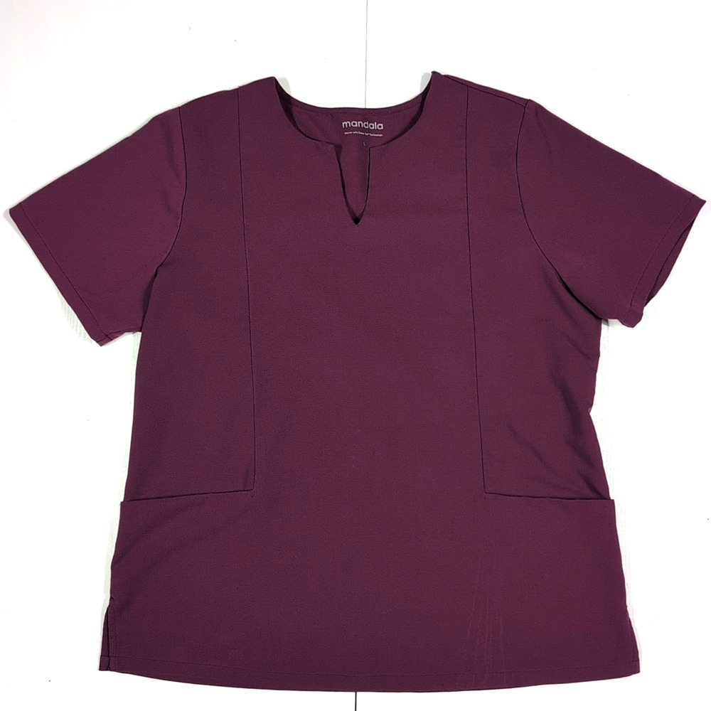Mandala Women’s Scrub Top Size L Wine Burgundy – Short Sleeve Medical Uniform